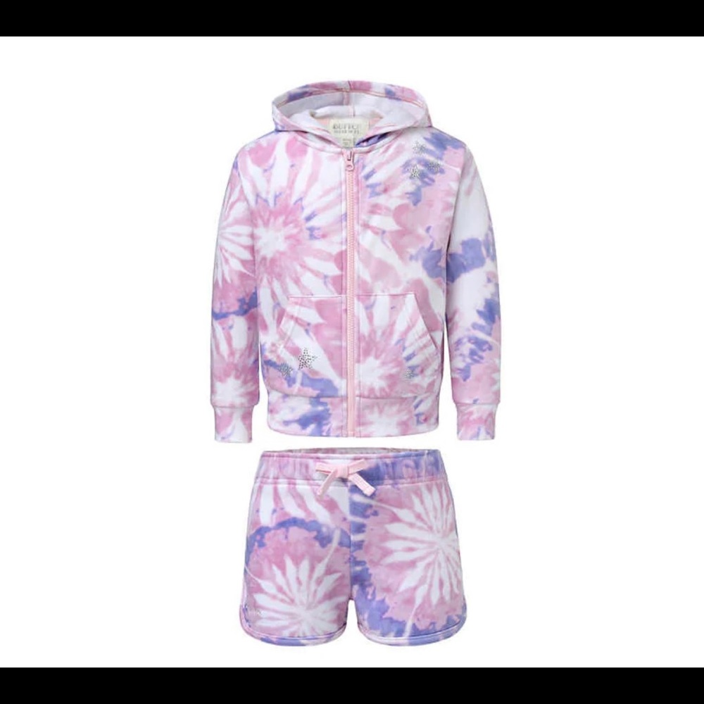 Tie die zip up hoodie and shorts fleece M(10/12)